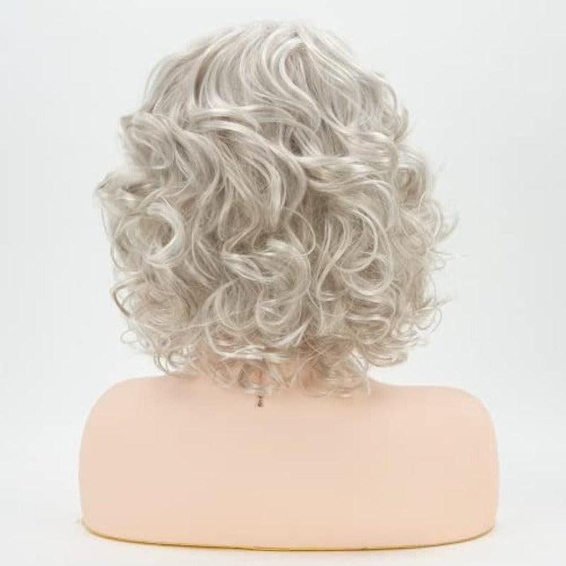 Short Gray Mixed Light Brown Curly Wig Heat Resistant Synthetic Fiber Wig