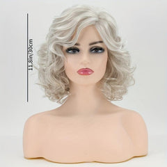 Short Gray Mixed Light Brown Curly Wig Heat Resistant Synthetic Fiber Wig