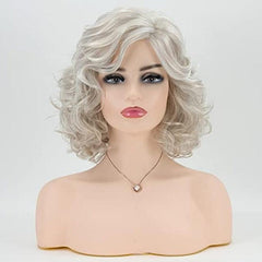 Short Gray Mixed Light Brown Curly Wig Heat Resistant Synthetic Fiber Wig