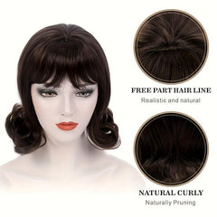 Brown Retro Beehive Curl Hair Wig with Bangs for Women Daily 50s 70s Costume