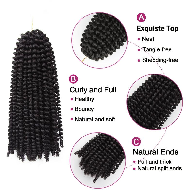 Spring Twist Crochet Hair 8 Inches 3 Packs Low Temperature Synthetic Fiber