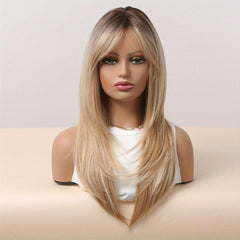 Blonde 55 88 Cm Long Straight Layered Wigs With Bangs