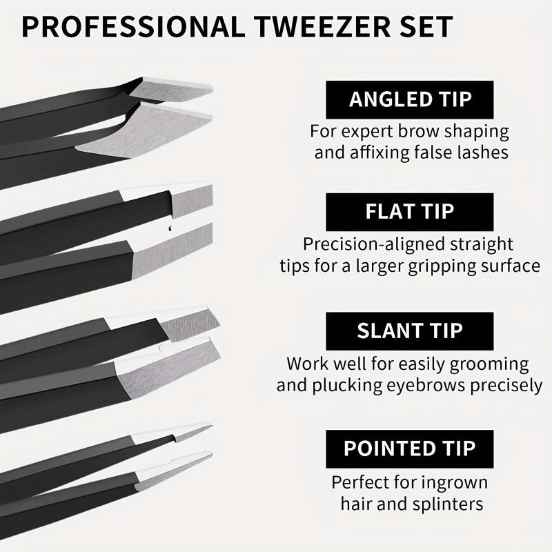 4 Pcs Tweezers Set With 3 Eyebrow Brushes Great Precision Upgrade