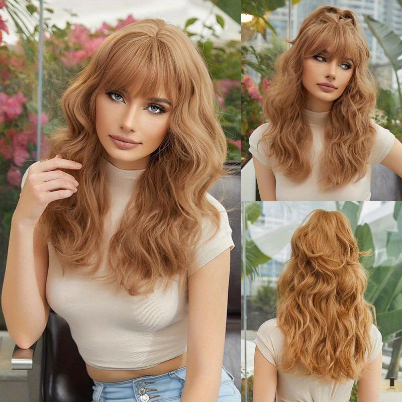 Long Loose Curly Wigs with Bangs Synthetic None Lace Wigs