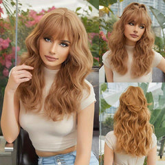 Long Loose Curly Wigs with Bangs Synthetic None Lace Wigs