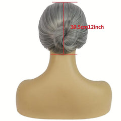 Short Gray Granny Wig with Bun for Madea Costume and Cosplay