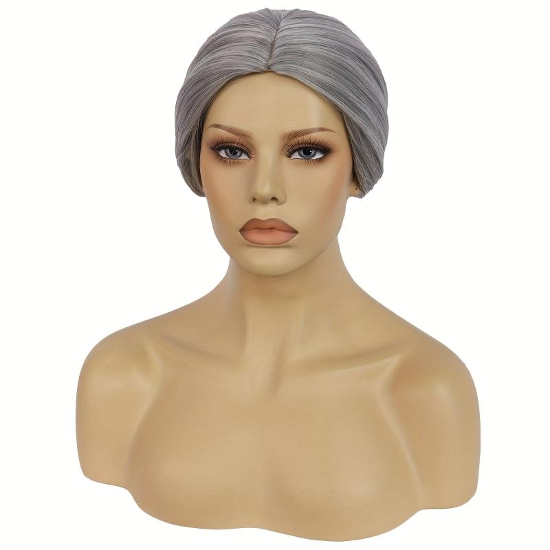 Short Gray Granny Wig with Bun for Madea Costume and Cosplay