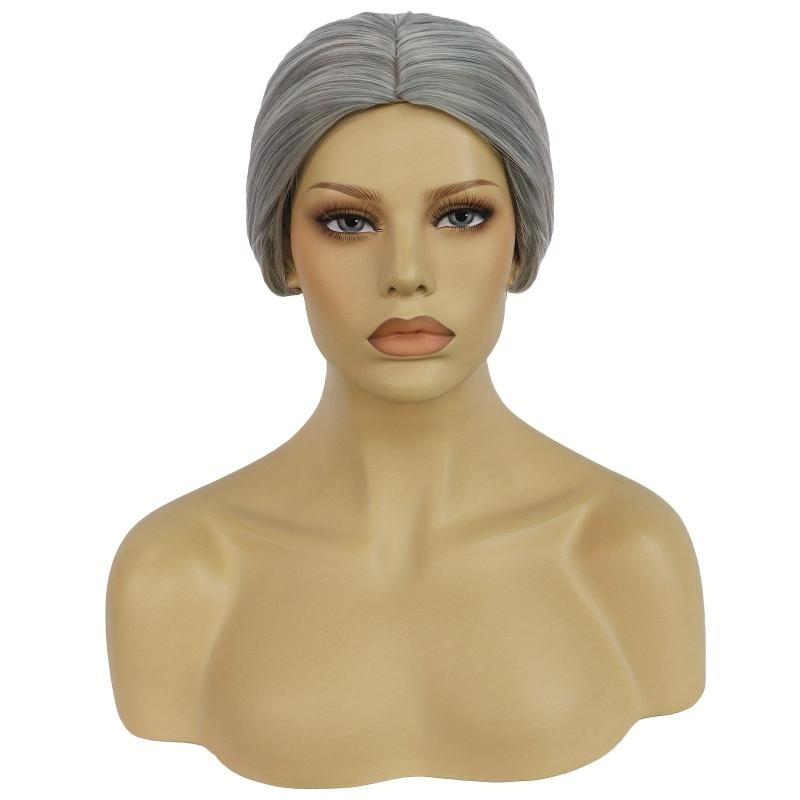 Short Gray Granny Wig with Bun for Madea Costume and Cosplay