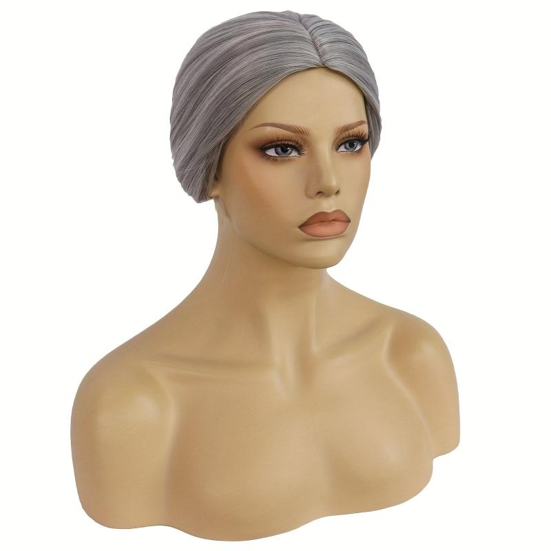 Short Gray Granny Wig with Bun for Madea Costume and Cosplay
