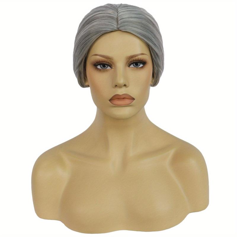 Short Gray Granny Wig with Bun for Madea Costume and Cosplay