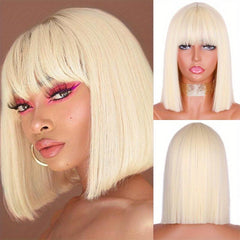 Natural Looking Short Straight Bob Synthetic Wig With Bangs For Women