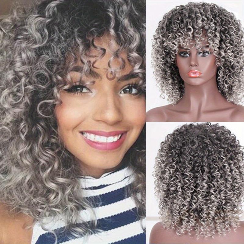Brown Afro Kinky Curly Wig with Bangs Synthetic Natural Glueless Cosplay Wig