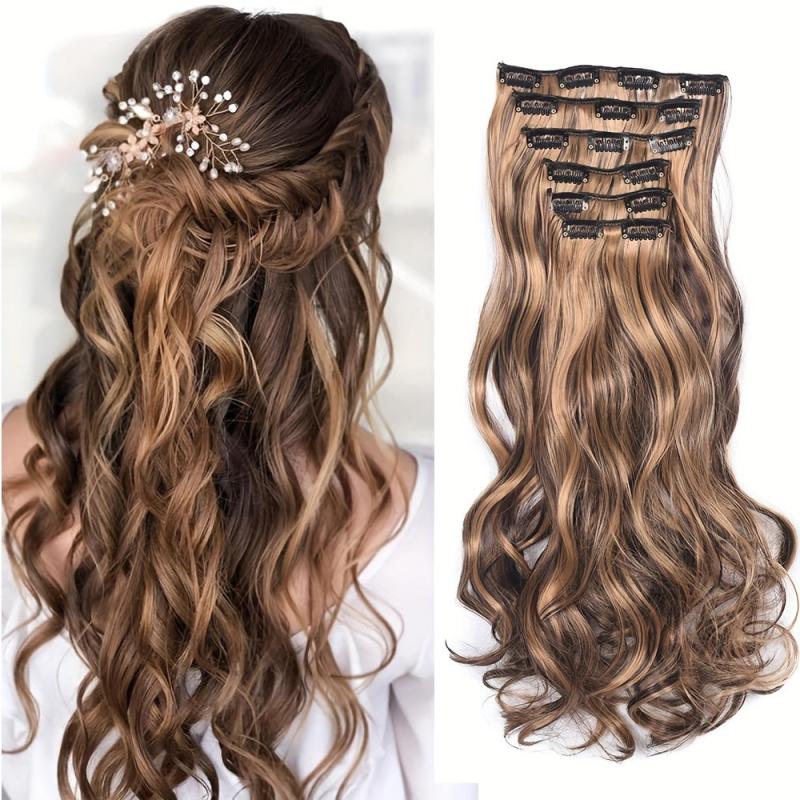 50 8 Cm Ombre Long Wavy Curly Hair Extensions 16 Clips Synthetic Heat Resistant