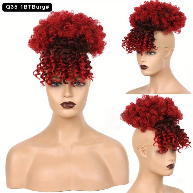 15 24 Cm Afro Puff Hair Bun With Bangs Clips Extensions for Women