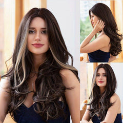 Ombre Ash Blonde Brown Natural Wave Wig Long Hair for Women