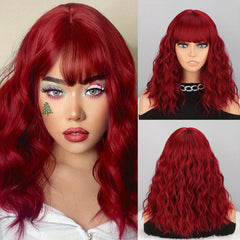 Water Wave Hair Wigs With Bangs Synthetic Rose Net Hair Wigs for Women