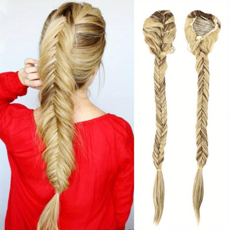Blonde Fishtail Hairpiece Drawstring Ponytail Clip In Hair Extension