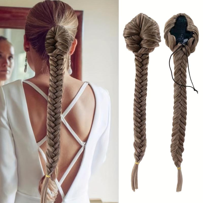 Blonde Fishtail Hairpiece Drawstring Ponytail Clip In Hair Extension