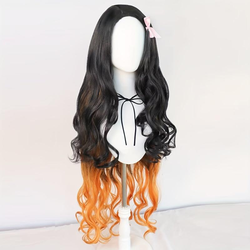 Two Tone Gemini Hair Long Curly Synthetic Wig for Halloween Cosplay Party