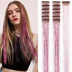 12pcs Pack Hair Tinsel Kit Party Highlight Glitter Tinsel Hair Extension