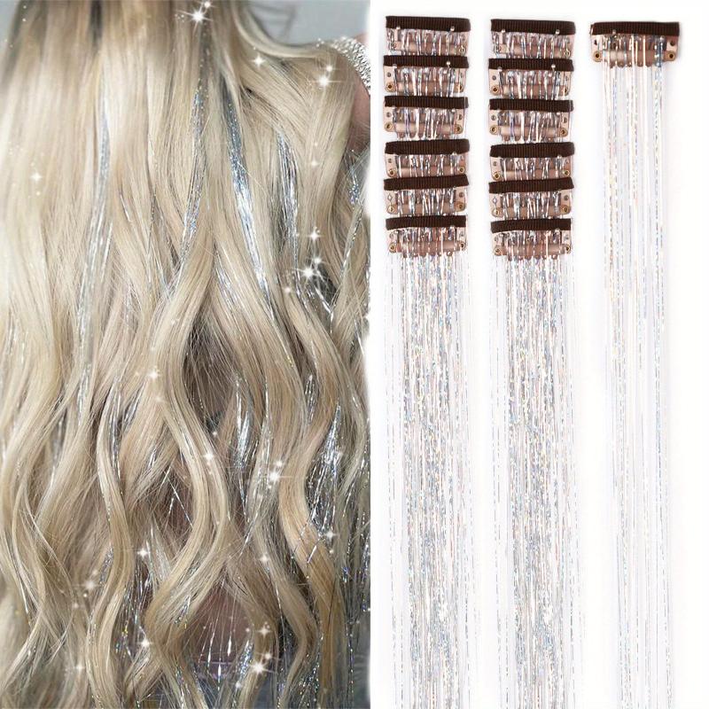 12pcs Pack Hair Tinsel Kit Party Highlight Glitter Tinsel Hair Extension