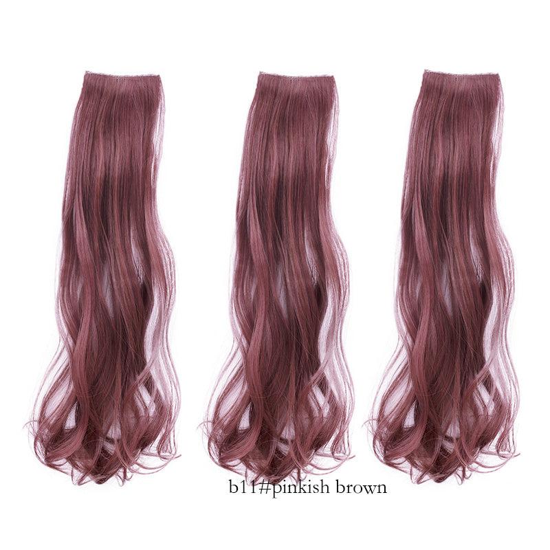 Female Wig Piece Short Long Hair Powder Brown 3 Piece Set