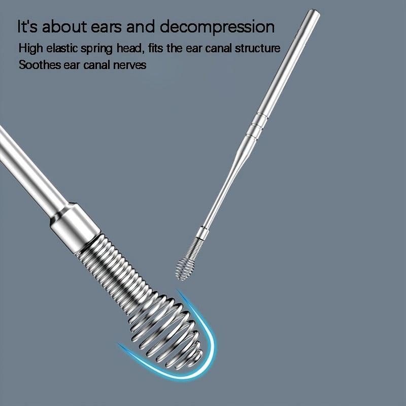 Stainless Steel Ear Digging Spoon Spiral Adult Portable Keychain Ear Tool Set