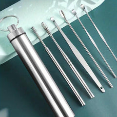 Stainless Steel Ear Digging Spoon Spiral Adult Portable Keychain Ear Tool Set