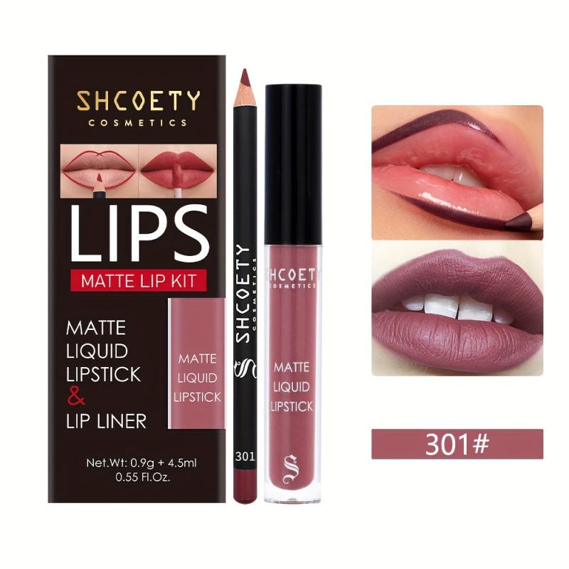 SHCOETY 12 Colors Lip Glaze Lip Liner Set Waterproof And Long Lasting