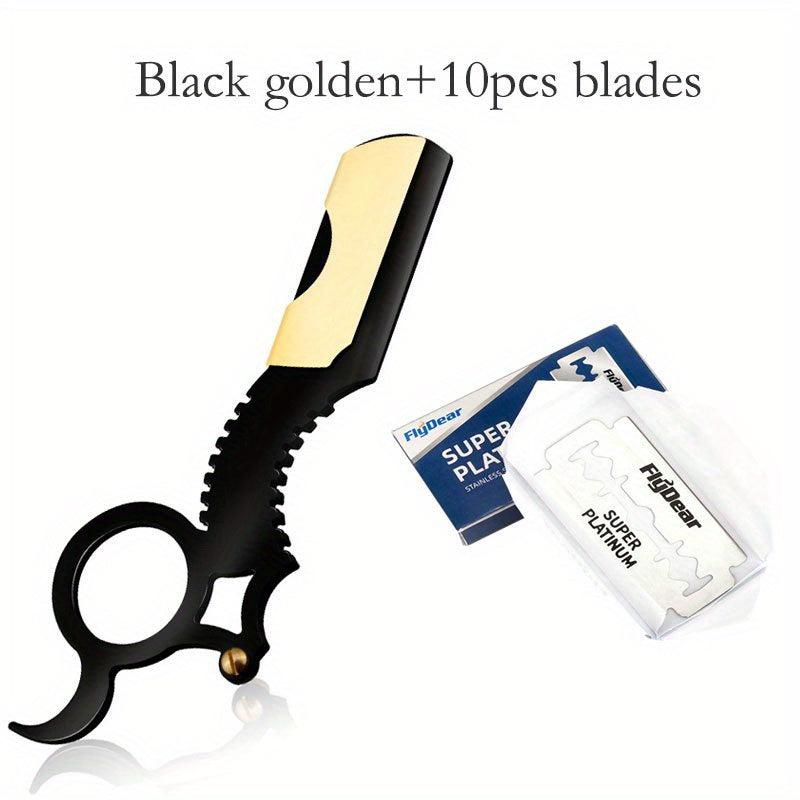 Straight Edge Haircut Razor with 10 Blades Haircut Beard Eyebrow Shaving Tool