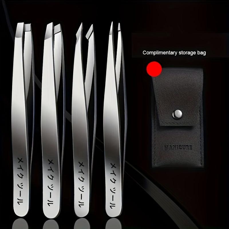 Precision Stainless Steel Tweezers Set with Leather Case