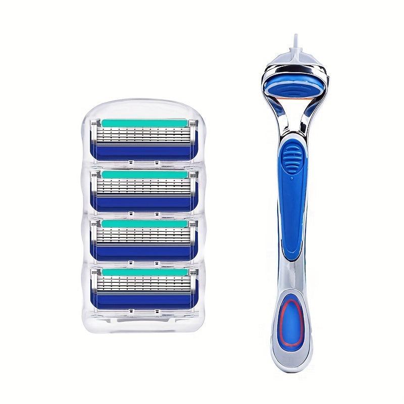 Vintage 5-Layer Manual Razor Set Stainless Steel Anti-Slip Handle with 8 Refills