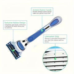 Vintage 5-Layer Manual Razor Set Stainless Steel Anti-Slip Handle with 8 Refills