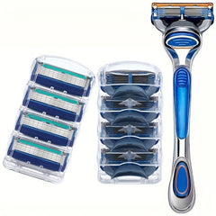 Vintage 5-Layer Manual Razor Set Stainless Steel Anti-Slip Handle with 8 Refills