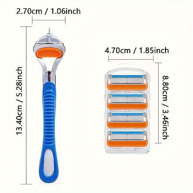 5-Layer Stainless Steel Men's Razor with Handle - Travel Shaving Kit