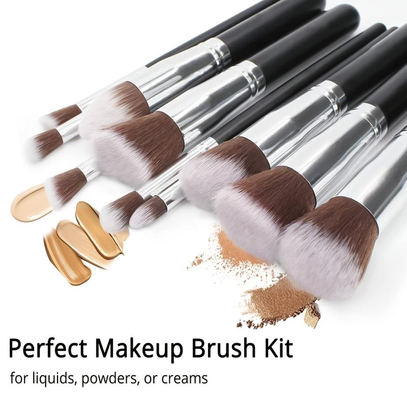 10pcs Synthetic Makeup Brush Set for All Skin Types and Makeup Looks