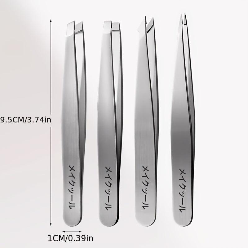 4-In-1 Stainless Steel Eyebrow Tweezers Set