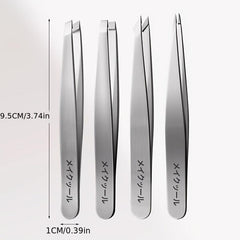 4-In-1 Stainless Steel Eyebrow Tweezers Set