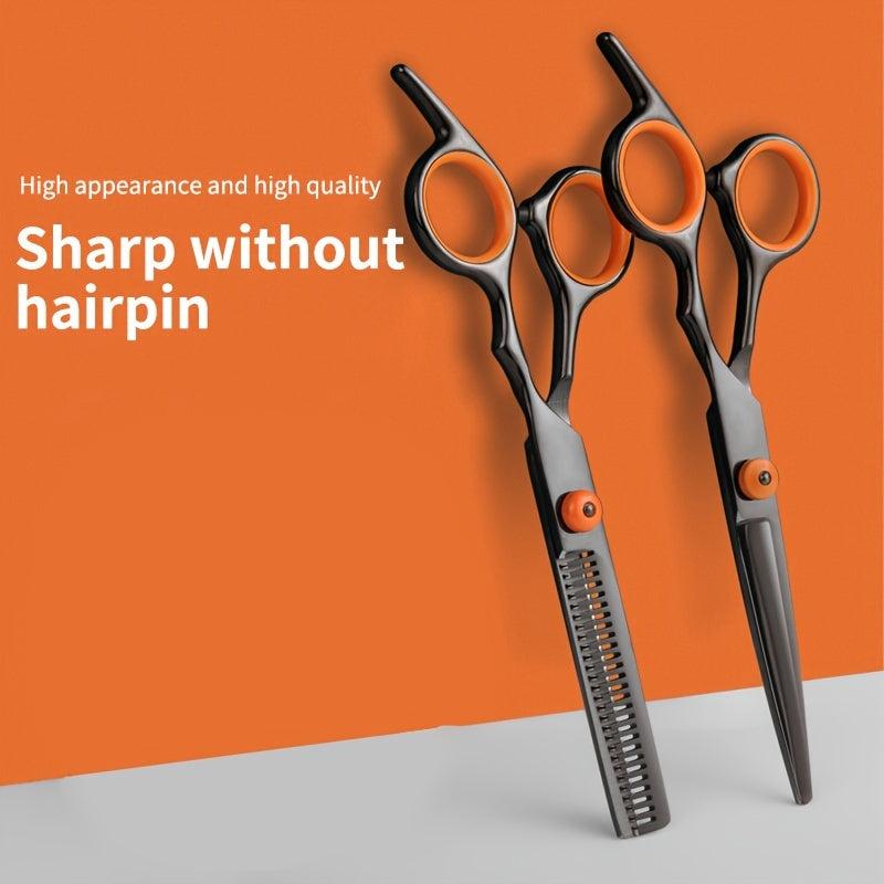Professional Barber Scissors Hair Cutting Orange Flat Cutting Teeth Cutting Thin
