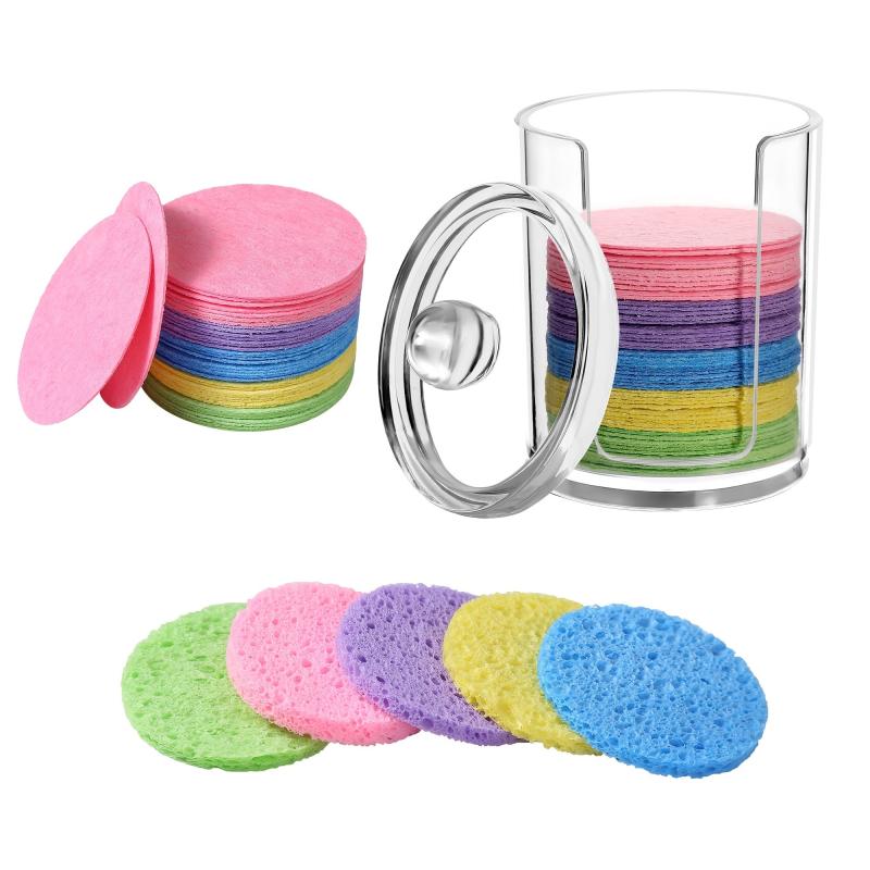 50 Round Natural Facial Sponges Soft Face Exfoliator