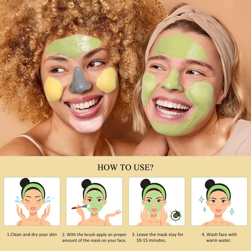 4 Pcs Clay Mask Set Turmeric Vitamin C Green Tea Dead Sea Rose Clay Mask