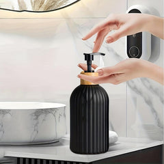 2pcs Plastic Soap Dispenser Set Bamboo Pump 17oz