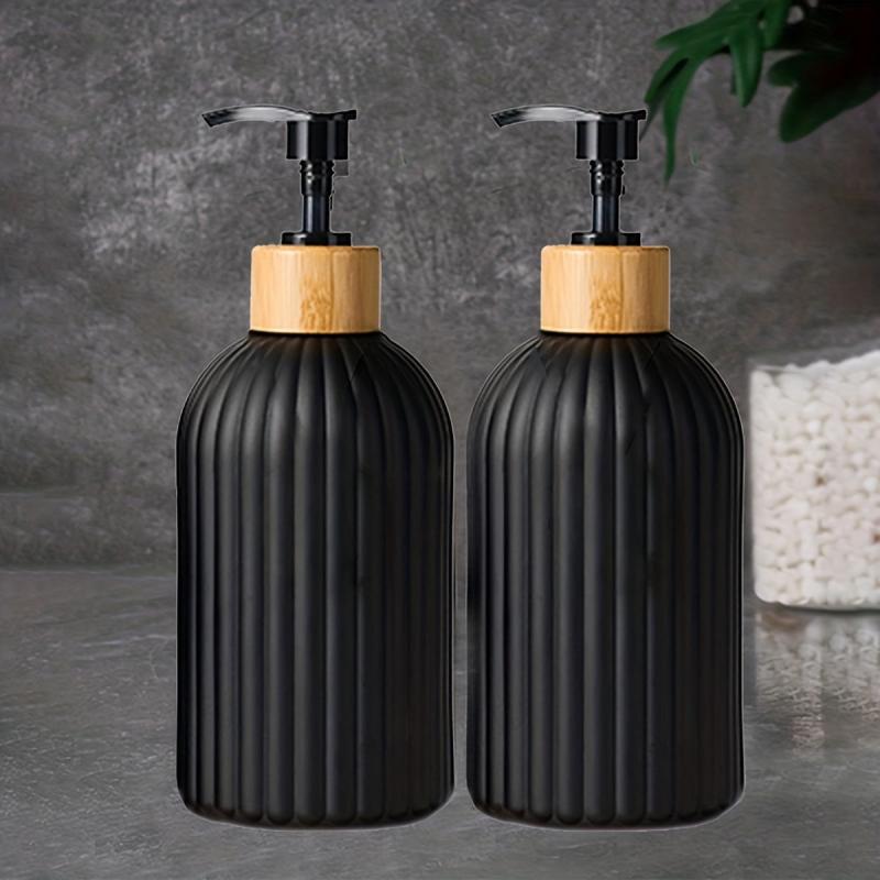 2pcs Plastic Soap Dispenser Set Bamboo Pump 17oz