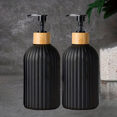 2pcs Plastic Soap Dispenser Set Bamboo Pump 17oz