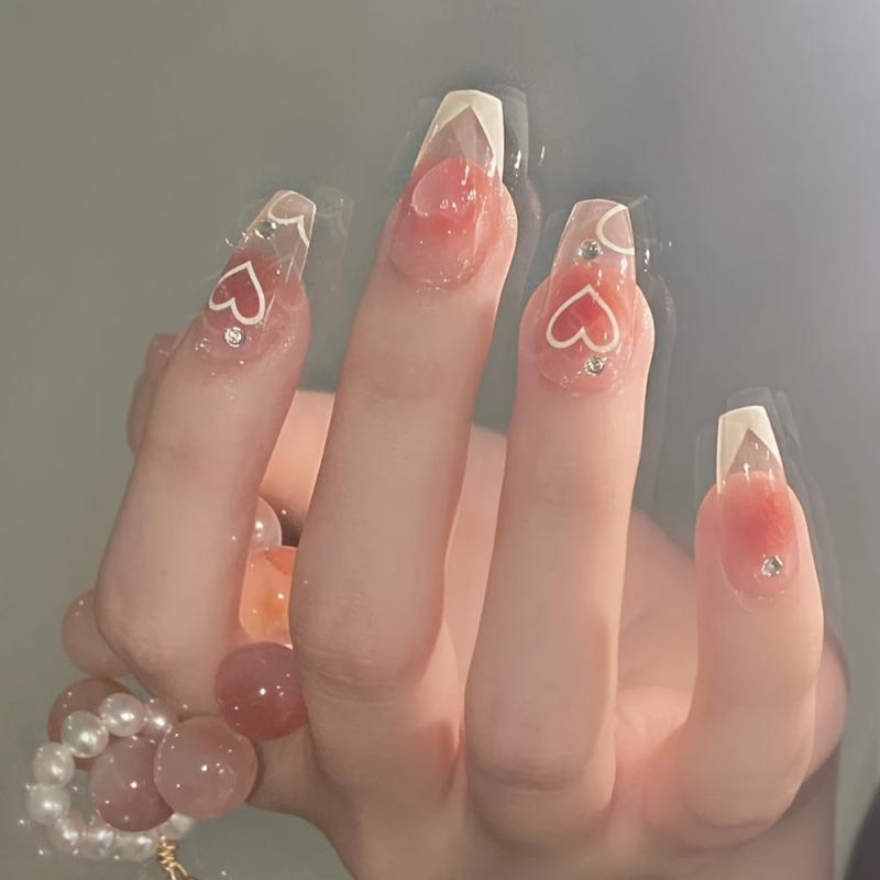 Heart Shaped Blush Press On Nails for Women