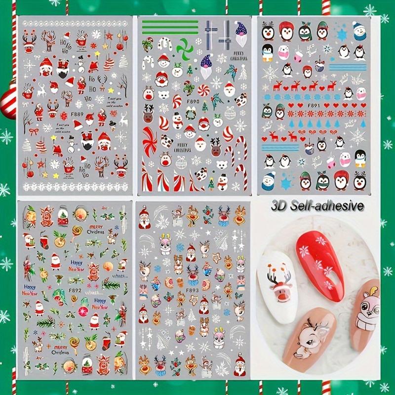 Christmas 3D Nail Stickers Santa Fawn Socks Tree Self Adhesive Nail Stickers