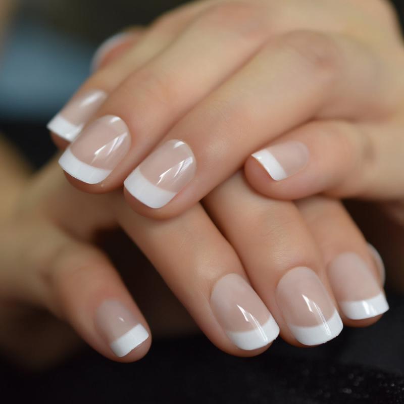 100 Pcs French Nail Tips Full Coverage Short Square Press On Acrylic Nails