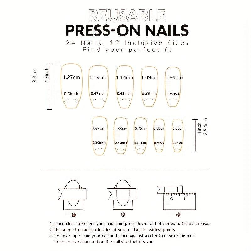 24pcs Wine Red French Tip Press On Nails Medium Square False Nails