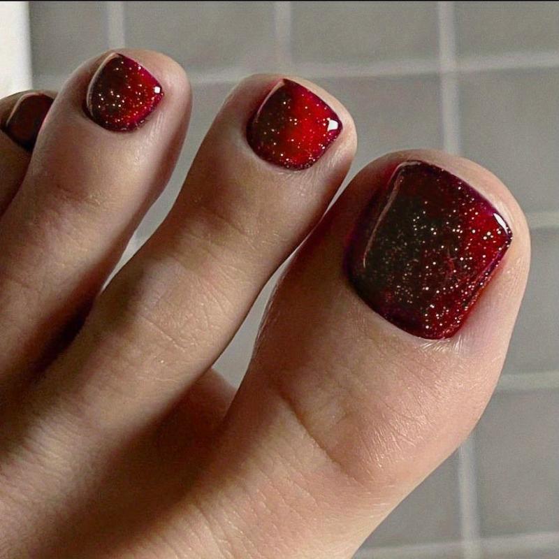 24pcs Wine Red French Tip Press On Nails Medium Square False Nails