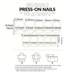 24pcs French Tip Press On Nails Golden Glitter Short Pink False Nails